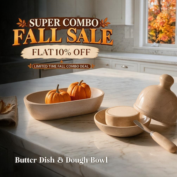 Fall Kitchen & Serving Marble Combo – Verona Butter Dish & 10" Travertine Dough Bowl
