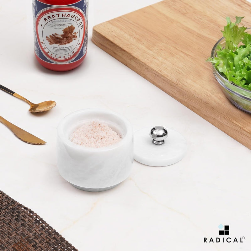 Marble Salt Cellar For Seasoning Salts, Ideal Small Container With Lids and Spice Jar
