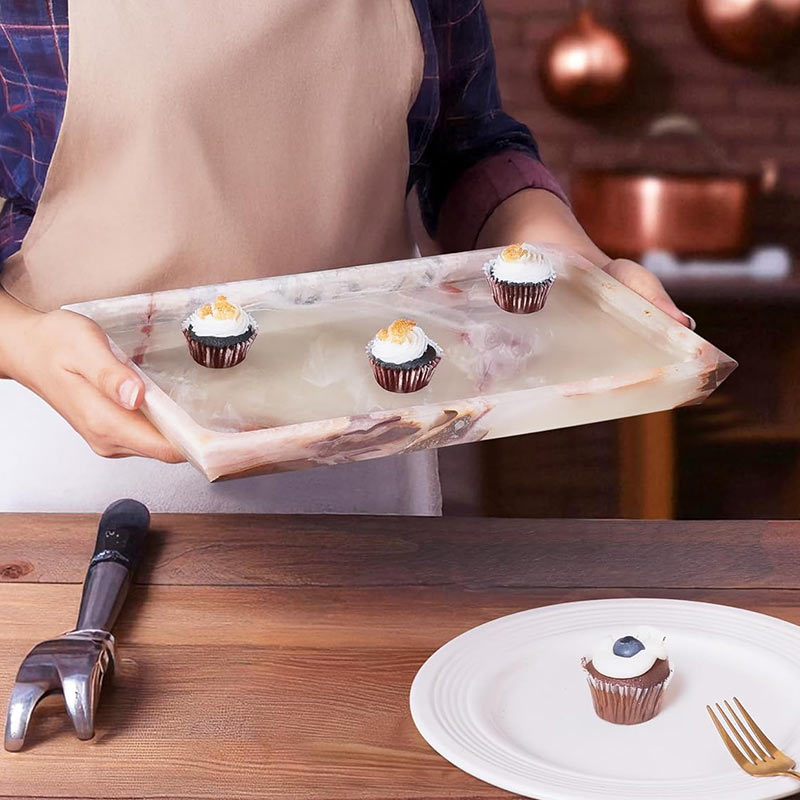 Fancy Natural Marble Rectangular Tray -  Serving Tray