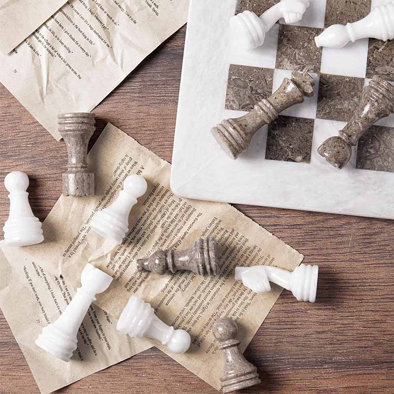Marble Oceanic and White Chess Pieces