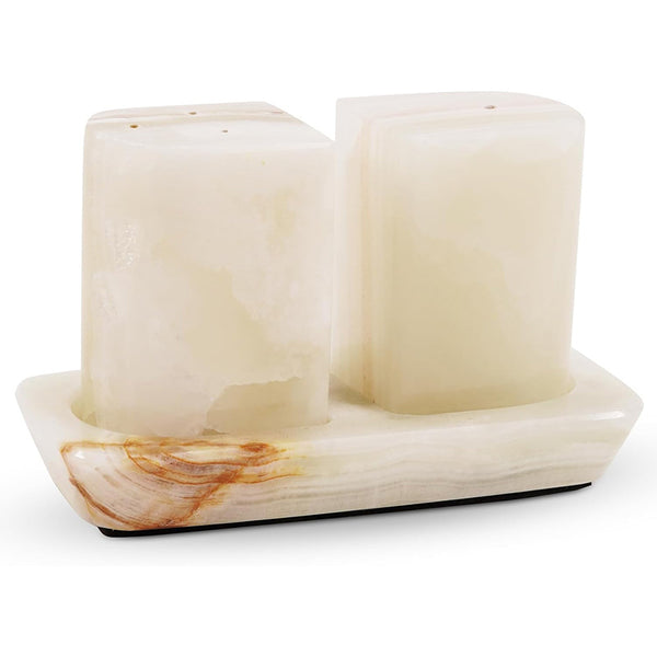 Marble Salt and Pepper Shakers with Tray — Handmade Stone Shaker Set