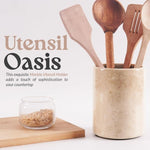 Marble Utensil Holder and Spoon Caddy Black -Countertop Organizer for Kitchen Utensils, Flatware, and Chopsticks