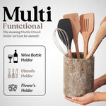 Marble Utensil Holder and Spoon Caddy Black -Countertop Organizer for Kitchen Utensils, Flatware, and Chopsticks