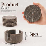Marble Coaster Set with Holder — 6 Felt-Backed Stone Coasters & Caddy
