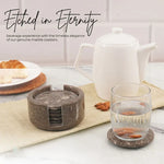 Marble Coaster Set with Holder — 6 Felt-Backed Stone Coasters & Caddy