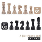 Black and fossil coral marble chess pieces complete set of 32 — green onyx and white marble piece sets by RADICALn