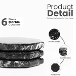 Six black marble coaster plates showing polished edges and felt bottoms