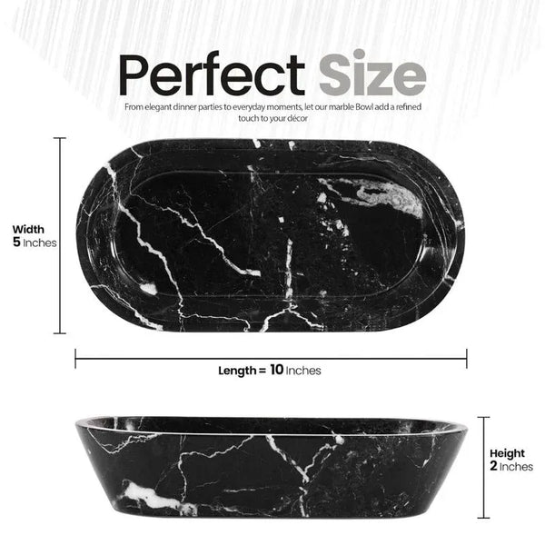 Black marble dough bowl size guide: 10 inches long, 5 wide, 2 tall