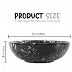 Black marble fruit bowl measuring 10 inches wide and 3 inches tall