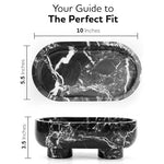 Black marble trinket bowl size guide: 10 inches long, 5.5 wide, 3.5 tall