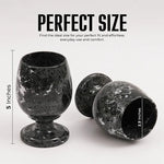 Black marble wine glass dimensions: 5 inches tall with a 2.5 inch opening