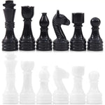 Black marble and white chess pieces lineup — king queen bishop knight rook pawn by RADICALn