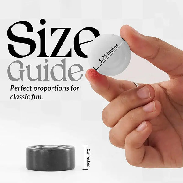 Black and white marble checkers pieces size guide — 1.25 inch diameter, 0.5 inch height by RADICALn