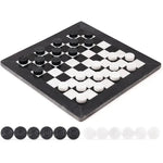 Black and white marble checkers set 15 inch — all 32 natural stone discs in starting position on black dominant board by RADICALn