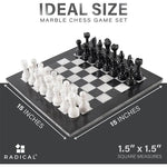 Black and white marble chess set board size 15 x 15 inches — natural stone chess board measurement guide by RADICALn