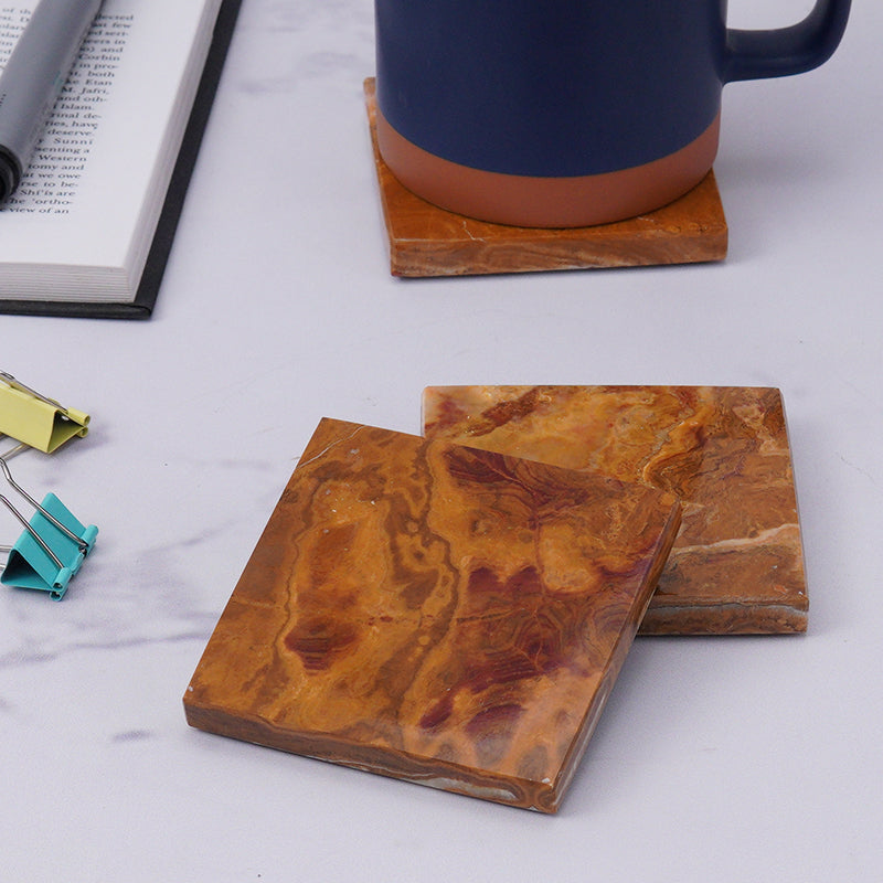 Handmade Marble Set of 6 Kitchen Square Coaster Plates
