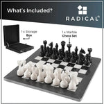 Complete black and white marble chess set 15 inch — 32 hand-polished natural stone pieces, board and storage box by RADICALn