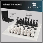 Complete white and black marble chess set 15 inch — 32 hand-polished natural stone pieces, board and storage box by RADICALn