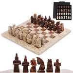 Coral and red antique marble chess set 15 inch — complete set with storage box and medieval figurative pieces lineup by RADICALn