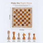 Coral and red marble chess set size guide — 12x12 inch board, king 2.75 inches, queen 2.5 inches, pawn 2 inches by RADICALn