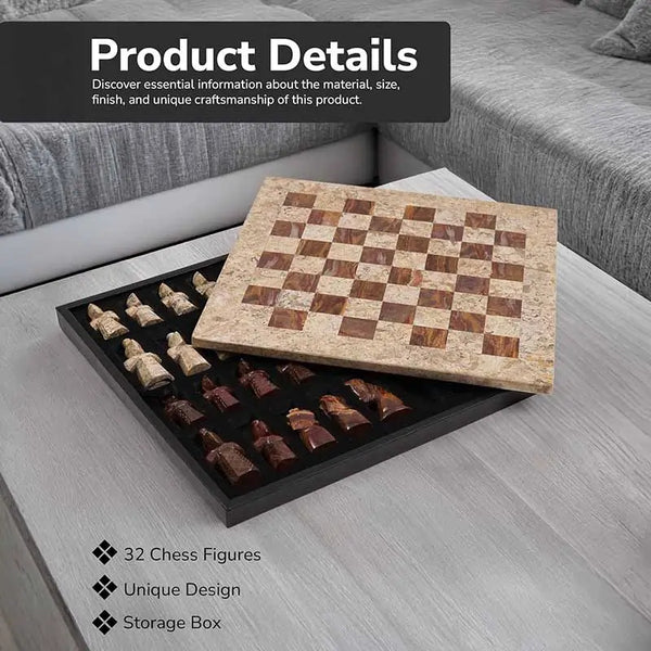 Coral and red antique marble chess set with storage box — medieval figurative pieces by RADICALn