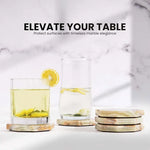 Green onyx octagon marble coasters under two glasses of lemon water and iced tea