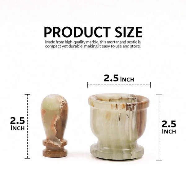 Green onyx marble mortar and pestle dimensions, both bowl and pestle measuring 2.5 inches