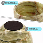 Green onyx marble shaving bowl details: polished surface and scratch-preventing felt bottom