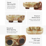 Green onyx marble trinket bowl features: wide opening, premium marble and scratch-free felt base