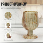 Green onyx marble wine glass features: natural stone, wide opening and comfortable stemmed grip
