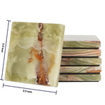Set of green onyx square marble coasters, each 3.5 inches across