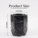 Hexagon black marble wine chiller size guide showing 6.5 inch height and 5.5 inch opening