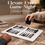 Marble Backgammon Sets for Adults 16" Strategy Board Game(White, Black & Oceanic Stone)