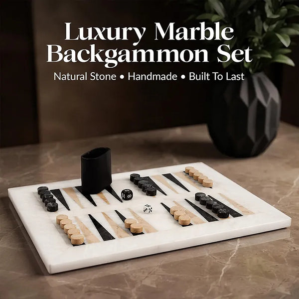 Marble Backgammon Sets for Adults 16" Strategy Board Game(White, Black & Verona Stone)