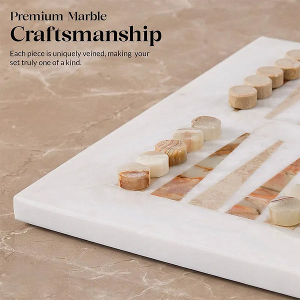 Marble Backgammon Sets for Adults 16" Strategy Board Game(White, Green & Verona Stone)