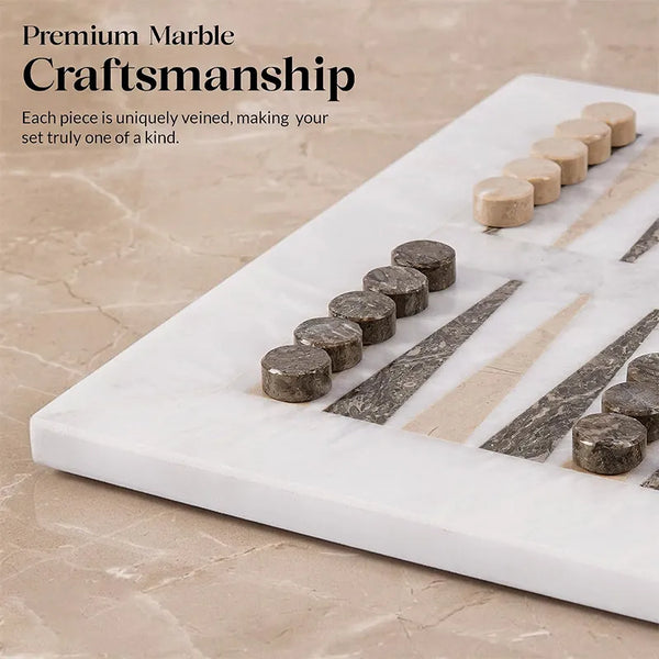Marble Backgammon Sets for Adults 16" Strategy Board Game(White, Oceanic & Verona Stone)