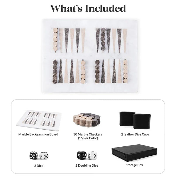 Marble Backgammon Sets for Adults 16" Strategy Board Game(White, Oceanic & Verona Stone)