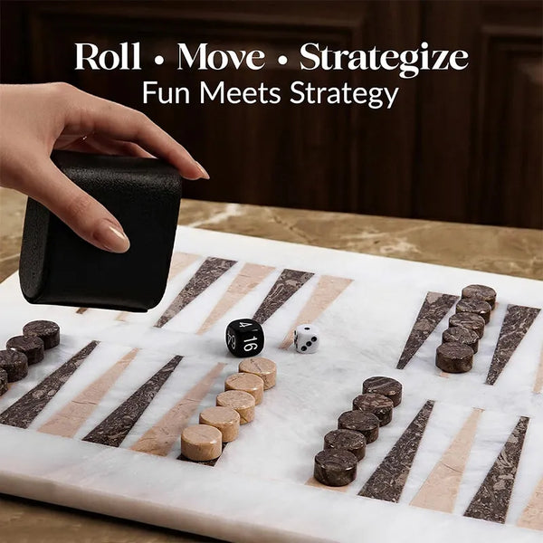 Marble Backgammon Sets for Adults 16" Strategy Board Game(White, Oceanic & Verona Stone)