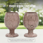 Marinara marble wine glasses on an outdoor table keeping wine at serving temperature