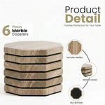 Six natural brown marble coaster plates showing polished edges and felt bottoms