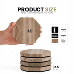 Natural brown octagon marble coaster held in hand, 3.5 inches wide and 0.5 inches thick