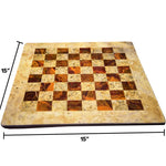 Natural coral and red marble chess board size guide — 15x15 inch board, 64 squares each 1.5x1.5 inches, 0.04 inch thickness by RADICALn