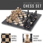 Natural fossil coral and black marble chess board 15 inch — hand-polished alternating stone squares by RADICALn