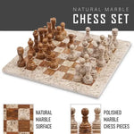Natural fossil coral and dark brown marble chess board 15 inch — hand-polished alternating stone squares by RADICALn