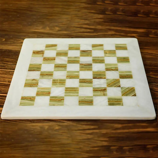 Natural marble chess board only 15 inch white and green onyx — handmade stone board without pieces by RADICALn