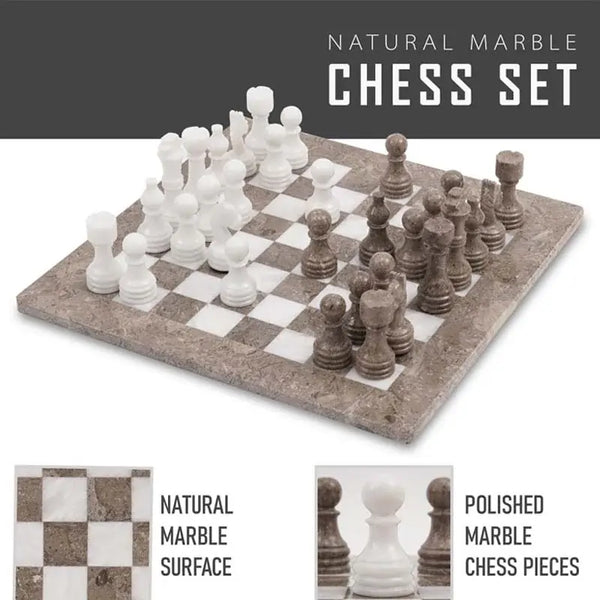 Natural oceanic grey and white marble chess board 15 inch — hand-polished alternating stone squares by RADICALn