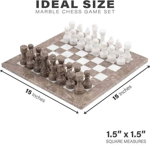 Oceanic grey and white marble chess board size guide — 15x15 inch board, individual squares 1.5x1.5 inches by RADICALn