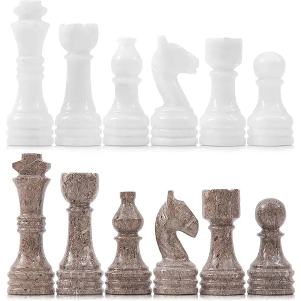 Oceanic grey and white marble chess pieces lineup — king queen bishop knight rook pawn by RADICALn