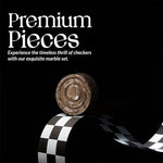 Oceanic marble checkers disc on checkered board — Black and oceanic marble checkers pieces by RADICALn