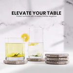 Oceanic octagon marble coasters under two glasses of lemon water and iced tea